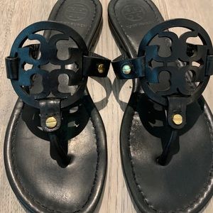 Tory Burch black leather Miller thong sandals